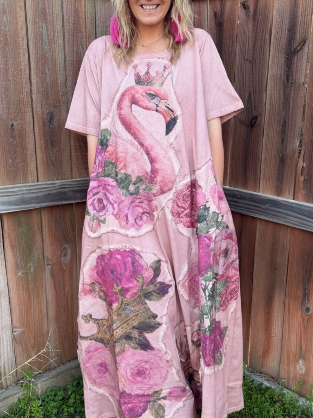 A rare Bird Pink Floral Print Short Sleeve cotton Maxi Dress